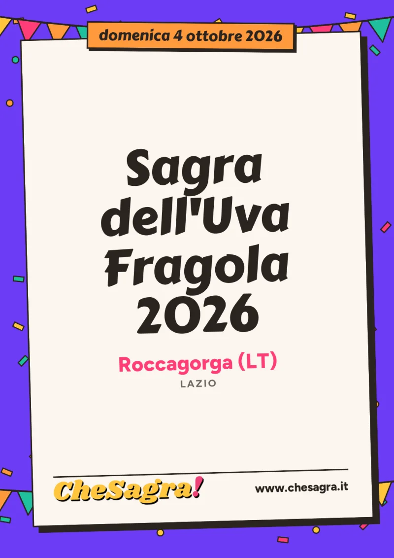 Sagra dell'Uva Fragola 2026 a Roccagorga, 4 ottobre 2026
