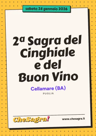 2ª Sagra del Cinghiale e del Buon Vino a Cellamare, 24 gennaio 2026