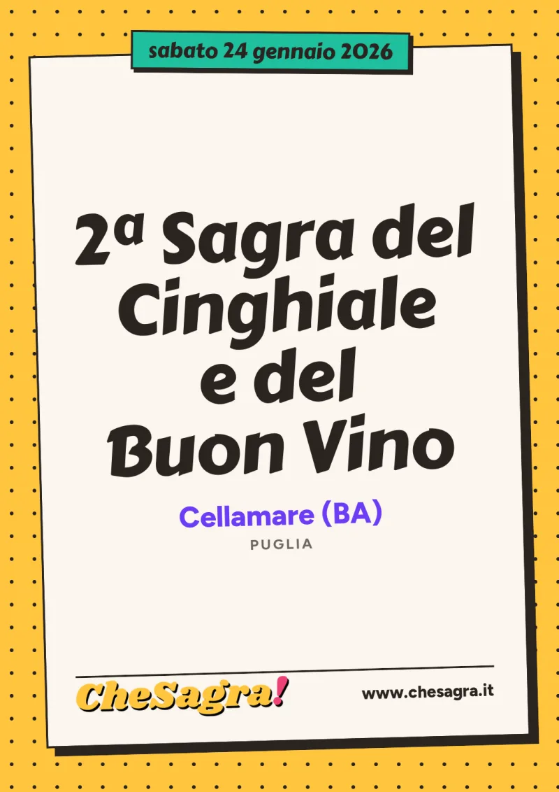 2ª Sagra del Cinghiale e del Buon Vino a Cellamare, 24 gennaio 2026