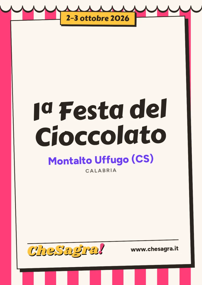 1ª Festa del Cioccolato a Montalto Uffugo, 2–3 ottobre 2026
