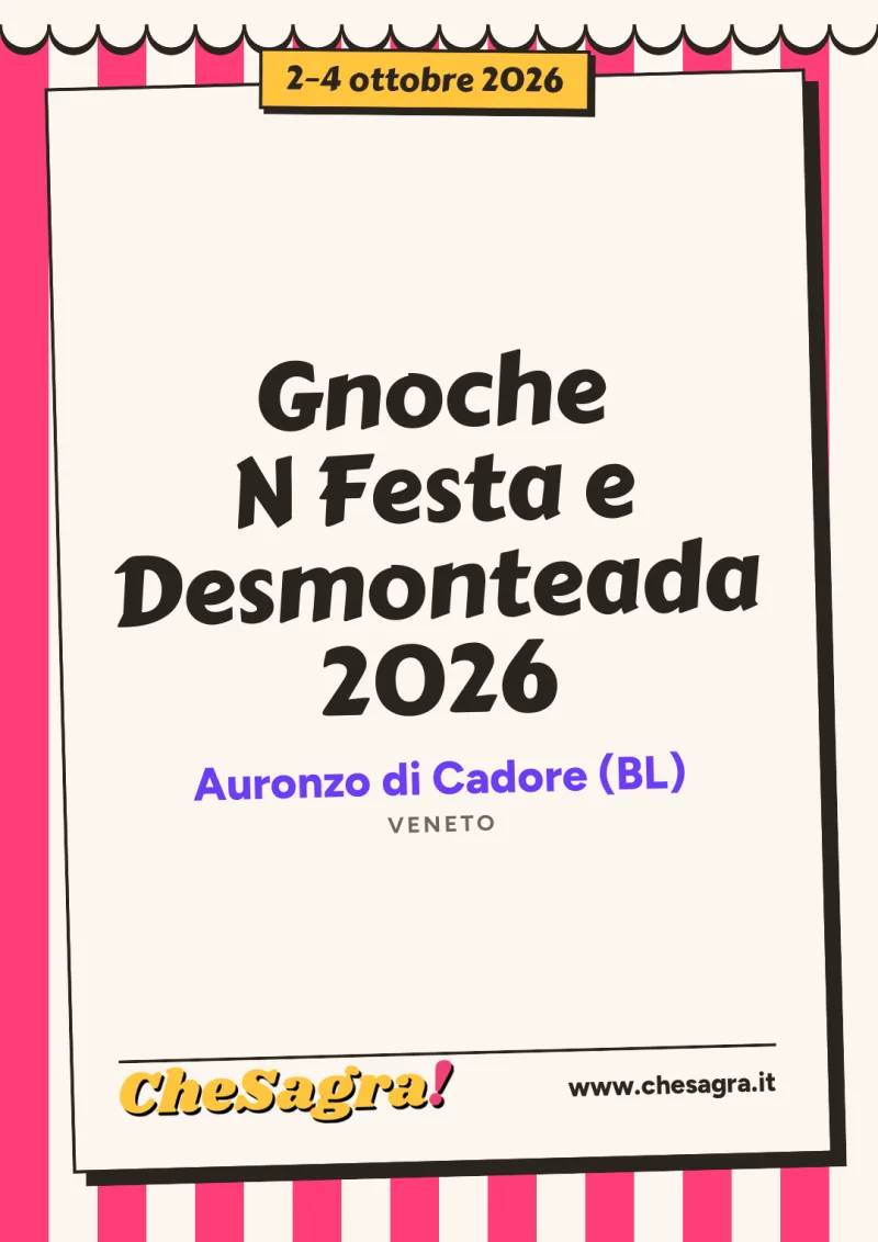 Gnoche N Festa e Desmonteada 2026 a Auronzo di Cadore, 2–4 ottobre 2026