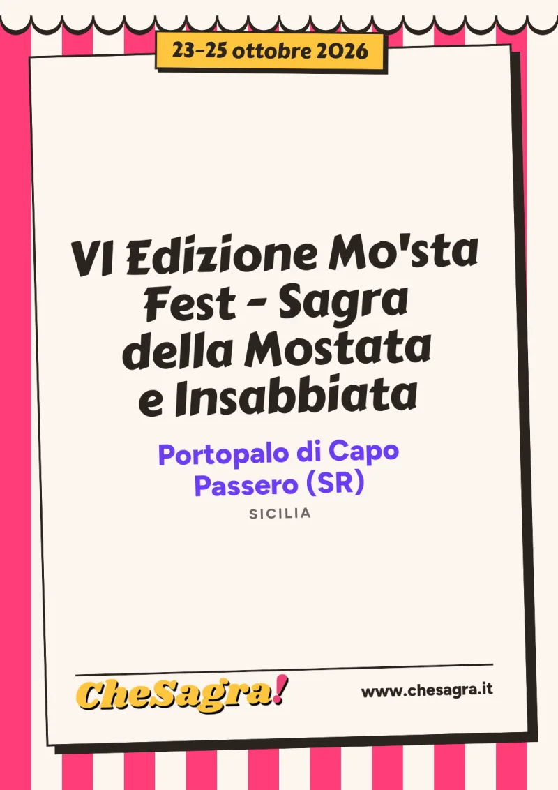 VI Edizione Mo'sta Fest - Sagra della Mostata e Insabbiata a Portopalo di Capo Passero, 23–25 ottobre 2026