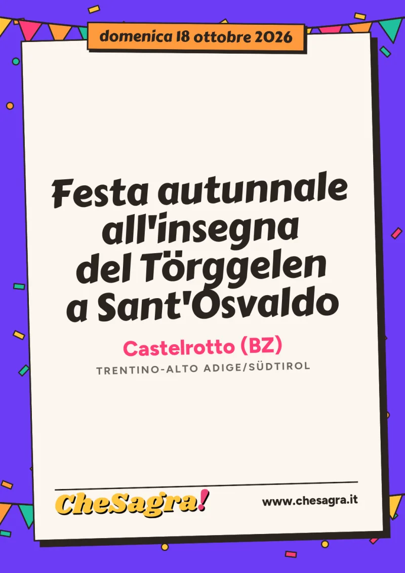 Festa autunnale all'insegna del Törggelen a Sant'Osvaldo a Castelrotto, 18 ottobre 2026