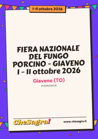 FIERA NAZIONALE DEL FUNGO PORCINO – GIAVENO 1 – 11 ottobre 2026 a Giaveno, 1–11 ottobre 2026
