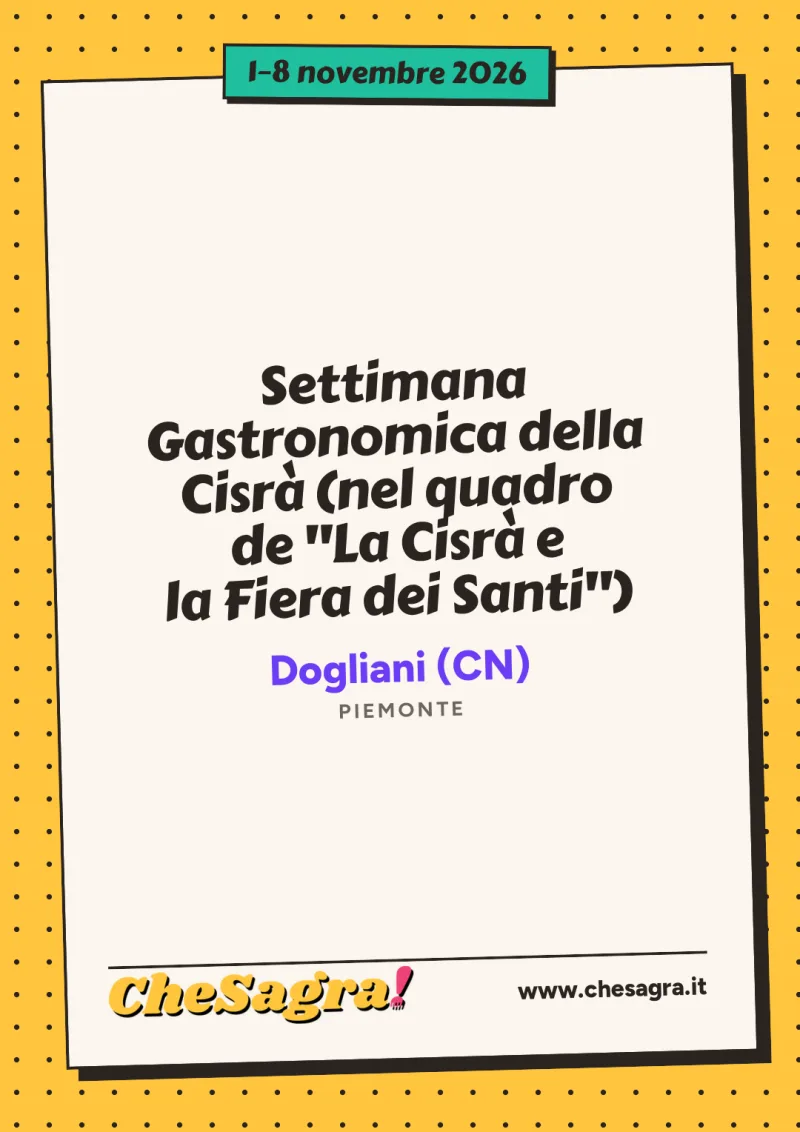 Settimana Gastronomica della Cisrà (nel quadro de "La Cisrà e la Fiera dei Santi") a Dogliani, 1–8 novembre 2026