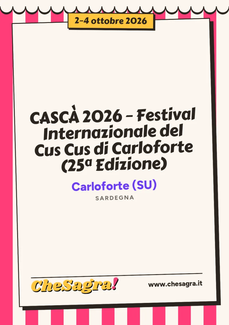 CASCÀ 2026 – Festival Internazionale del Cus Cus di Carloforte (25ª Edizione) a Carloforte, 2–4 ottobre 2026