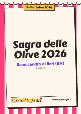 Sagra delle Olive 2026 a Sannicandro di Bari, 9–11 ottobre 2026