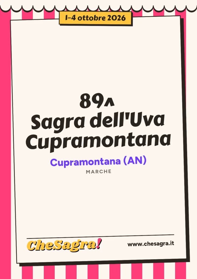 89^ Sagra dell'Uva Cupramontana a Cupramontana, 1–4 ottobre 2026