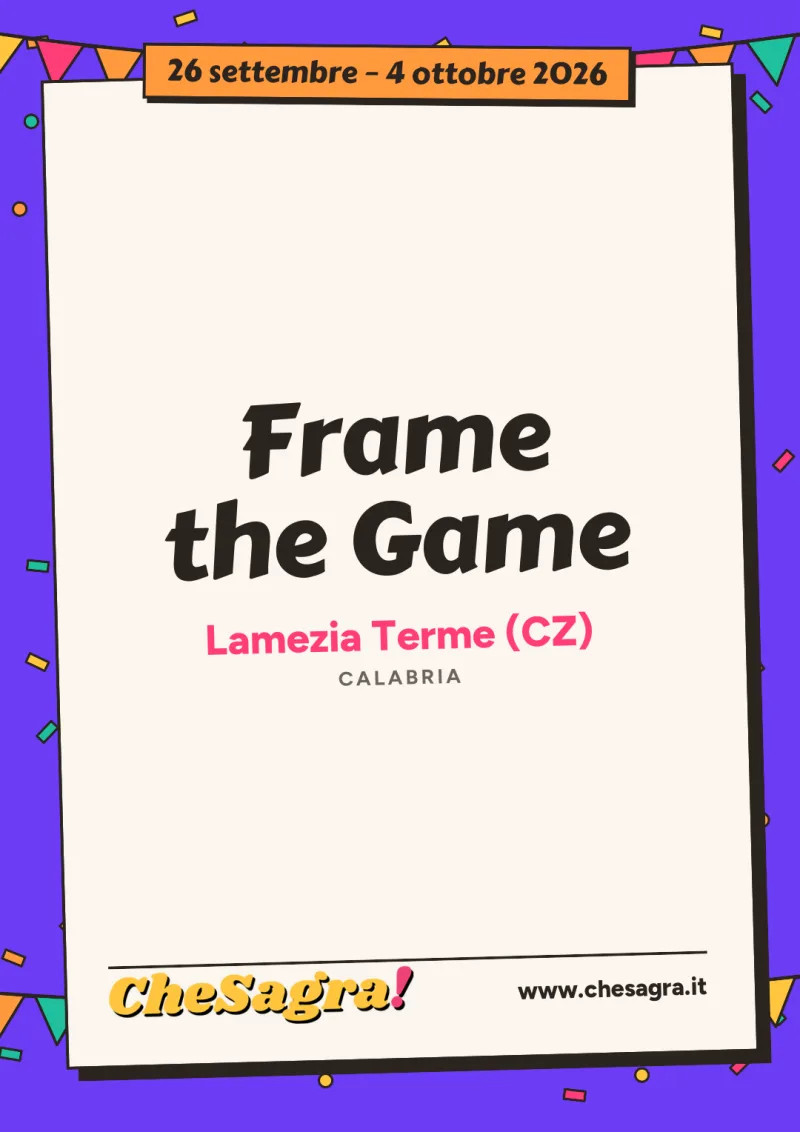 Frame the Game a Lamezia Terme, 26 settembre – 4 ottobre 2026