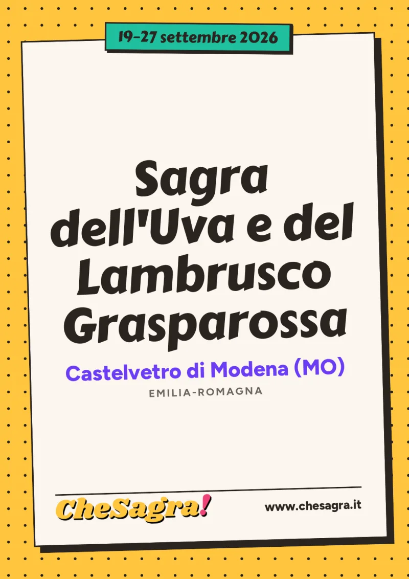 Sagra dell'Uva e del Lambrusco Grasparossa a Castelvetro di Modena, 19–27 settembre 2026